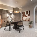 Elegant Modern Hotel Mahjong Room Interior With Wooden Decor Chandelier And Painting
