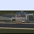 Modern School Building Exterior With Large Glass Windows And Unique Roof Design