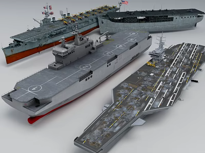 Detailed Scale Military Ship Models Featuring Aircraft Carrier Amphibious Vessel And Deck Structures 3d model
