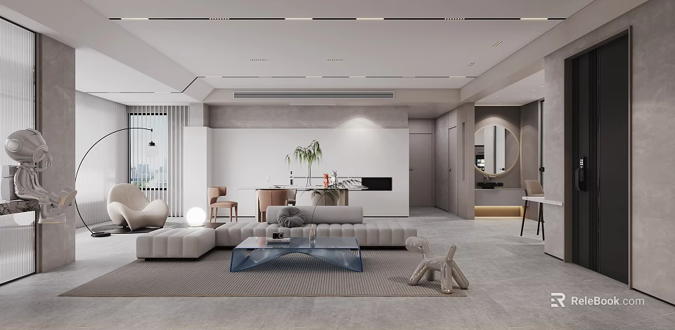 Modern Living Dining Room Interior Design With Sofa Coffee Table And Decor 3d model