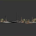 Detailed Miniature Landscape Model Featuring Architectural Structures Trees And Striped Ground Texture