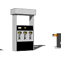 Gas Station Fuel Dispenser With Toll Booth And Barrier Gate Under Blue Sky