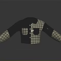 Plaid Patchwork Casual Shirt With Dark Blue Collar Long Sleeves And Chest Pocket