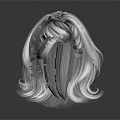 Back View Of Silver Long Knotted Wavy Hair With Dark Background Reflection 3d model