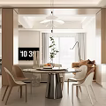 Modern Restaurant Interior With Marble Top Dining Table Chairs Hanging Light Plant And Natural Light