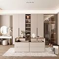 Modern Walk-in Closet Interior Design with Cabinet Dressing Table Mirror Rug and Stylish Storage