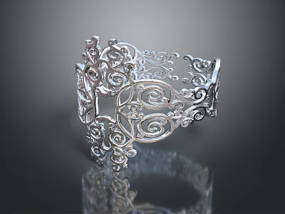 Elegant Silver Filigree Bracelet With Intricate Swirl Patterns And Decorative Design 3d model