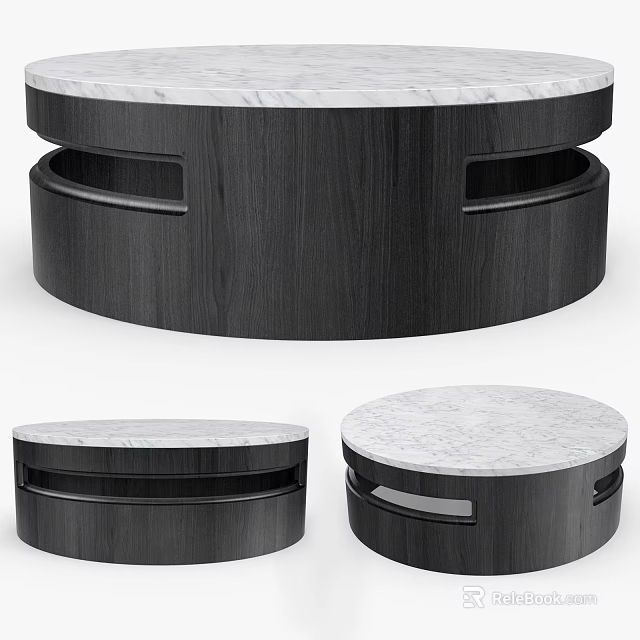Round Coffee Table With Marble Top And Wooden Base Modern Design 3d model