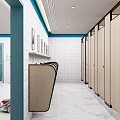 Bright Clean Modern Public Toilet With Marble Floors Multiple Sinks And Complete Cleaning Equipment