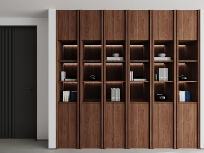 Modern Wooden Decorative Cabinet With Multiple Shelves Books And Decorative Items 3d model