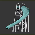 Turquoise Swimming Pool Slide With Metal Ladder And Curved Design