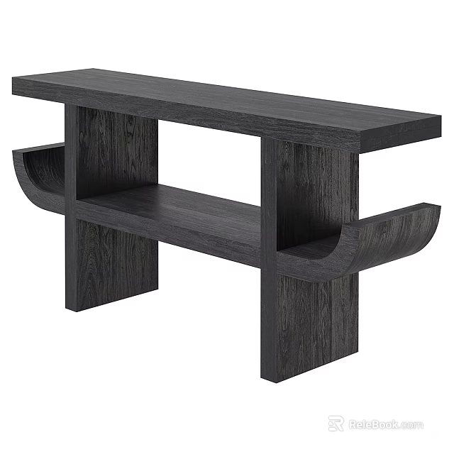 Black Wooden Entryway Console Table With Open Shelf And Modern Design 3d model