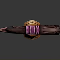 Magic Staff Weapon With Curved Top Bell Decoration And Purple Winding On Wooden Shaft