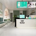 Milk Tea Shop Interior Design With Signboard Menu Display Screen Decorative Paintings And Seating Area