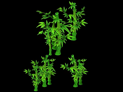 Decorative Green Bamboo Clusters in Various Sizes on Black Background 3d model