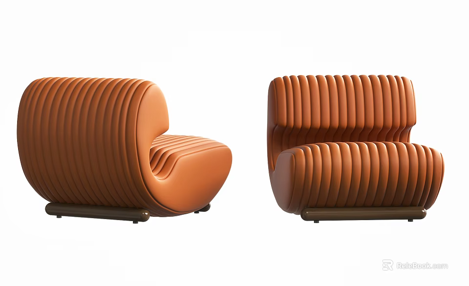 Orange Striped Lazy Sofa With Modern Design And Comfortable Cushioned Seat 3d model 