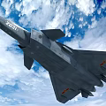 Modern Fighter Jet Flying with Numbered 2021 in Blue Sky and White Clouds