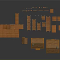 Orange Wooden Architectural Model Components With Small Houses Stairs And Platforms