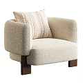 Cozy Modern Single Sofa in Beige Fabric with Woven Textured Pillow and Wooden Legs
