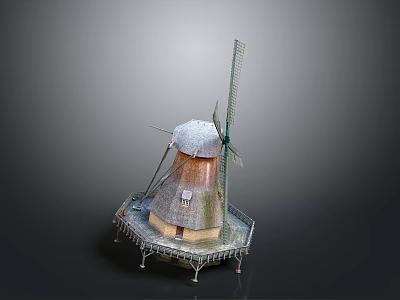 Detailed Windmill Model Equipment With Rotating Blades Tower And Metal Base 3d model