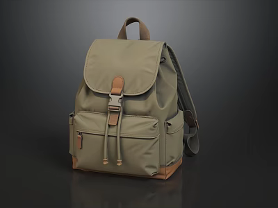 Olive Green Vintage Canvas Backpack With Leather Details For Daily Commute And Outdoor Travel 3d model