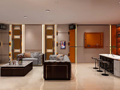 Modern KTV Lounge Interior With Comfortable Sofa Bar And Warm Lighting 3d model