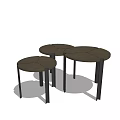 Three Round Coffee Tables With Wooden Tops And Black Slender Legs Design