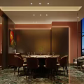 Elegant Chinese Restaurant Interior Featuring Dining Tables Chairs Decorative Flowers And Warm Lighting