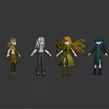 Four Different Cartoon Characters With Various Hairstyles Colorful Outfits Standing On Gray Background With Reflections