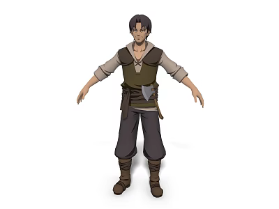 Standing Man In Vest Long Sleeve Shirt Dark Pants Boots And Waist Knife 3d model