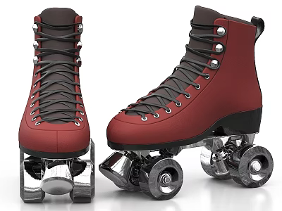 Red High Top Roller Skates With Black Laces And Shiny Wheels 3d model