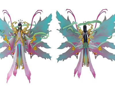 Game and Movie Character With Ornate Costume Colorful Wings And Flowing Ribbons 3d model