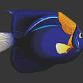 Colorful Blue Stuffed Fish Toy With Yellow And White Accents On Dark Background