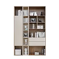 Modern Bookcase Design With Layered Shelves Books Decorative Frames And Plants