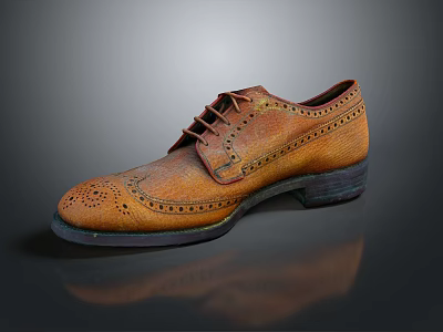 Men's Brown Leather Brogue Shoes with Lace Up Design and Perforated Details 3d model