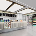 Modern Supermarket Interior Design With Shelves Checkout Counter Refrigerators And Display Racks