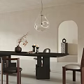 Modern Black Dining Table Set With Wooden Chairs Vase Candles And Pendant Light