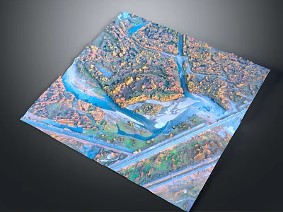 Aerial View Of Winding River Through Vibrant Autumn Forest And Roads 3d model