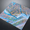 Aerial View Of Winding River Through Vibrant Autumn Forest And Roads