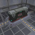 Futuristic Weapon Device On Metallic Platform With Warning Stripes And Control Panel