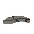 Gray and Teal Velvet Sectional Sofa with Curved Design Pillows and Throw Blankets