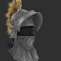 Medieval Warrior Helmet With Golden Feather Decoration And Intricate Metal Carvings