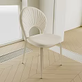 Modern White Single Chair With Fan-shaped Backrest And Metal Legs On Herringbone Wood Floor