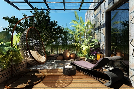 Villa Balcony Garden Terrace 3d model