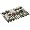 Modern Landscape Seat Surrounded by Greenery and Gray White Striped Paving