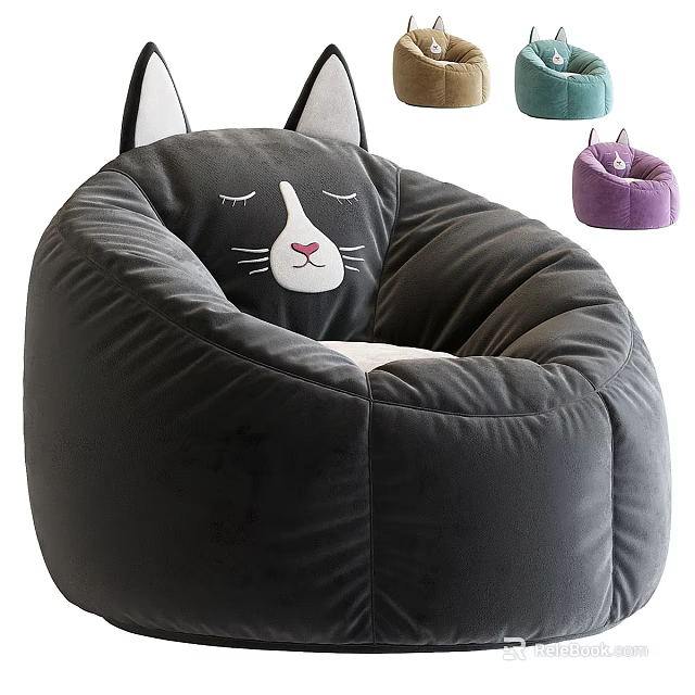 Cute Cat Ear Bean Bag Armchair With Cat Face Design And Color Options 3d model 