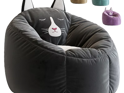 Cute Cat Ear Bean Bag Armchair With Cat Face Design And Color Options 3d model