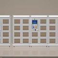 Modern White Storage Lockers With Blue Electronic Panels And Multiple Compartments 3d model