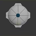 Circular White Structure With Blue Center Black Dividing Lines And Bottom Brackets On Dark Background