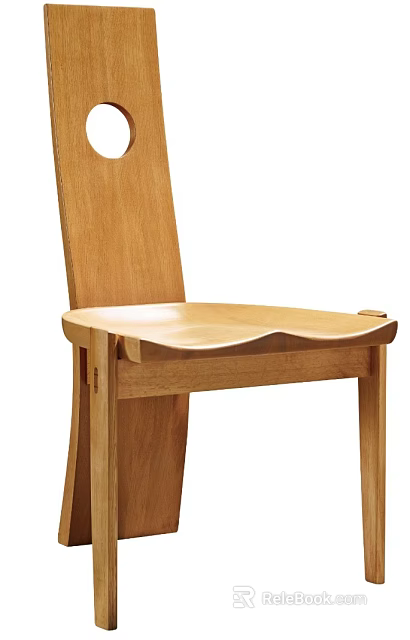 Solid Wood Dining Chair with Curved Seat and Backrest for Home Kitchen in Minimalist Style 3d model 
